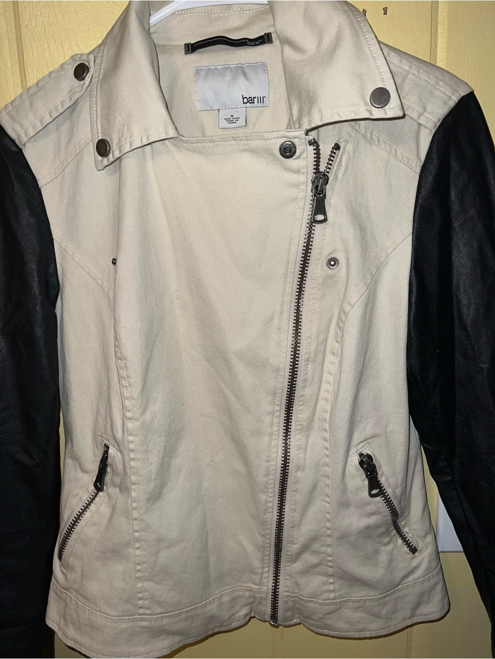 Ivory Moto Black Leather Two Tone Biker Chic Edgy Minimalist Jacket Size S - Picture 8 of 10